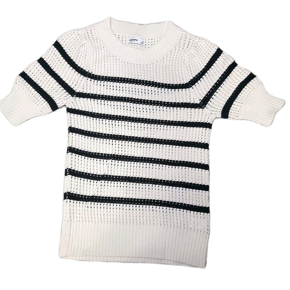 Sonoma Goods For Life Women’s Sweater‎ XS Cream Black Striped Short Sleeve